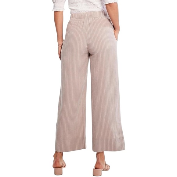 NIC+ZOE Linen-Blend Central Park Wide Leg Ankle Pant Casual Tan White Striped 6 - Picture 3 of 9